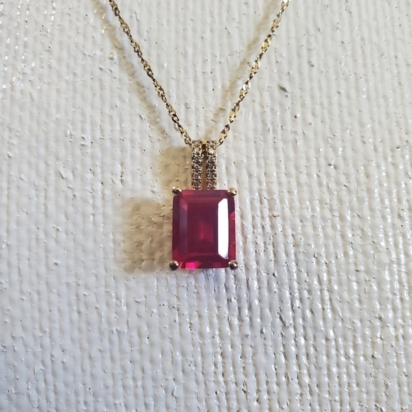 Ruby Emerald Stone Diamond Accent 14K Gold Over Silver Pendant Necklace - Picture 4 of 12